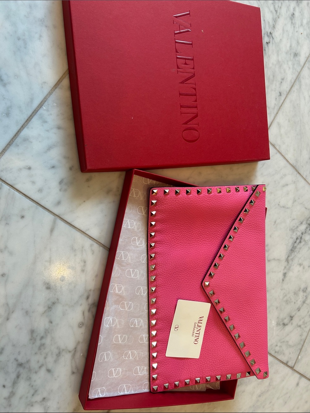 Valentino Stud-Trim Envelope Clutch - Hot Pink